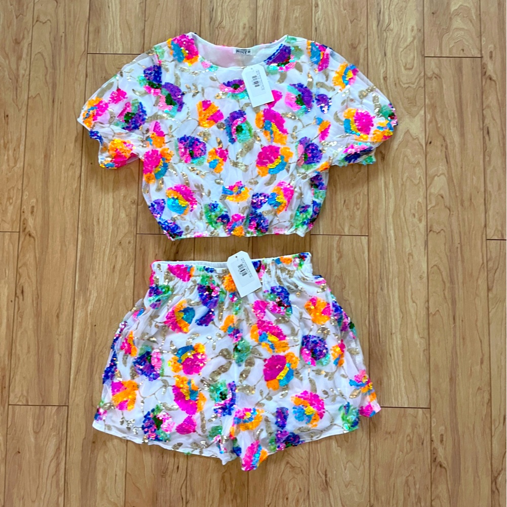 Why Dress Women’s Sequin Crop Top & Shorts Set